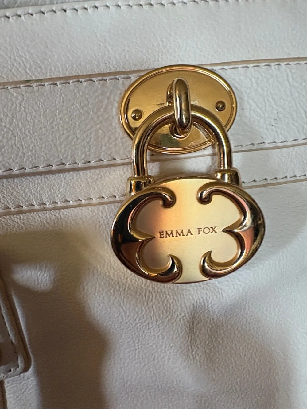 Emma Fox Ivory Leather Satchel with Gold Hardware